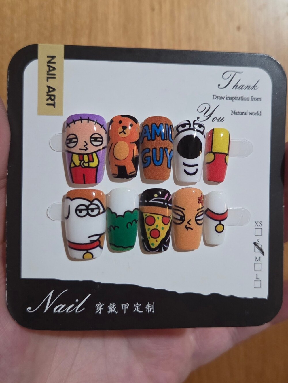 Family Guy Hand Painted Size Small 2.0 Square Press On Nails